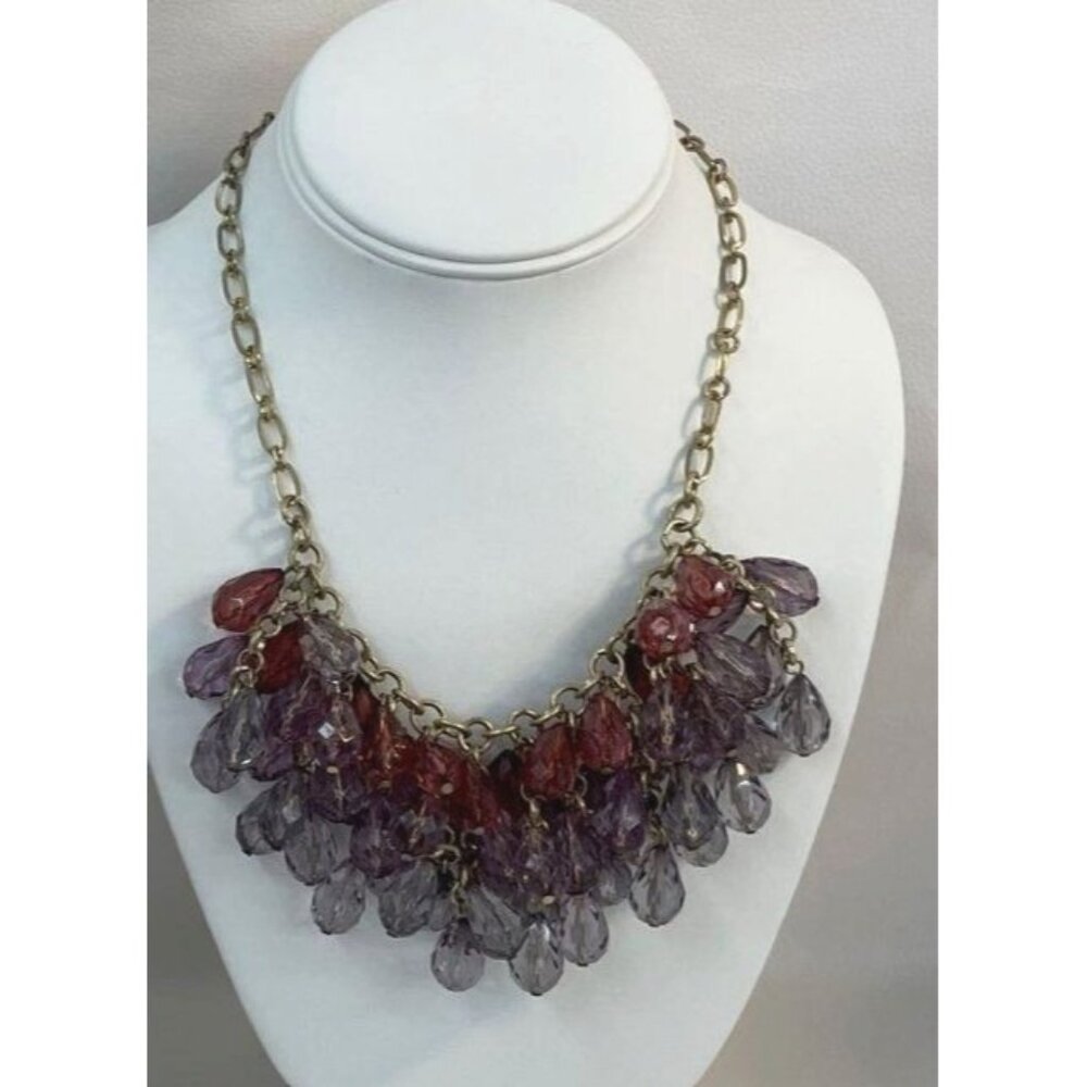 Chunky Gold Red Purple Chain Necklace With Purple & Red Beads